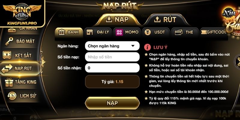 Nạp Tiền KINGFUN Hướng Dẫn Toàn Diện Và Lưu Ý Cho Tân Binh 1 Các phương thức nạp tiền KINGFUN phổ biến